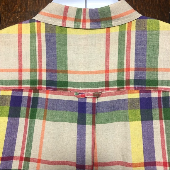 EDDIE BAUER Linen Blend Button Down Shirt Plaid Colorful Crisp Sz XXL Regular - Picture 6 of 13